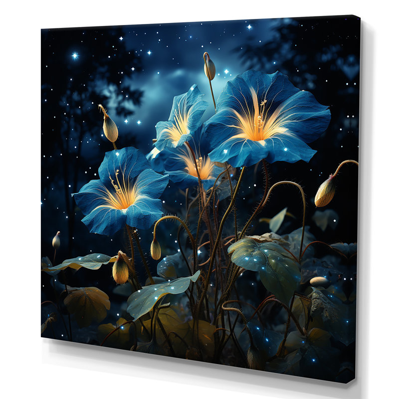 Starry Night Morning Glory Flower 1 - Morning Glory, art mural, Toile tendue, H 36 po x l 36 po