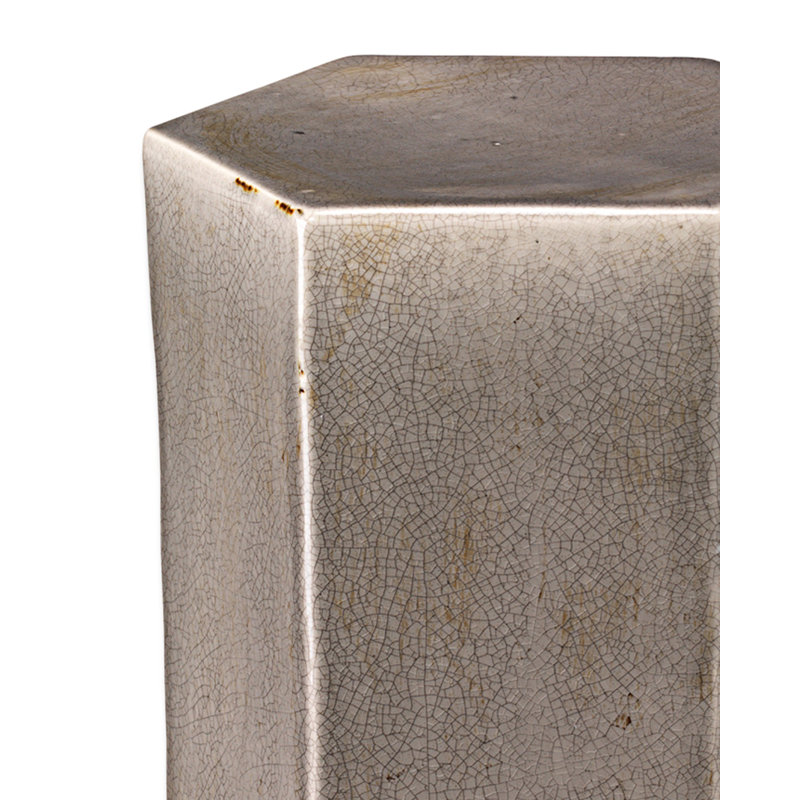 Hexagon Porto Drum Side Table in Taupe Ceramic