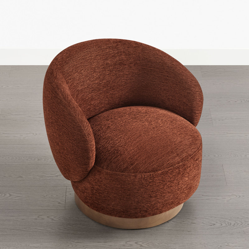Modern Swivel Barrel Chairs With Wood Base, Red