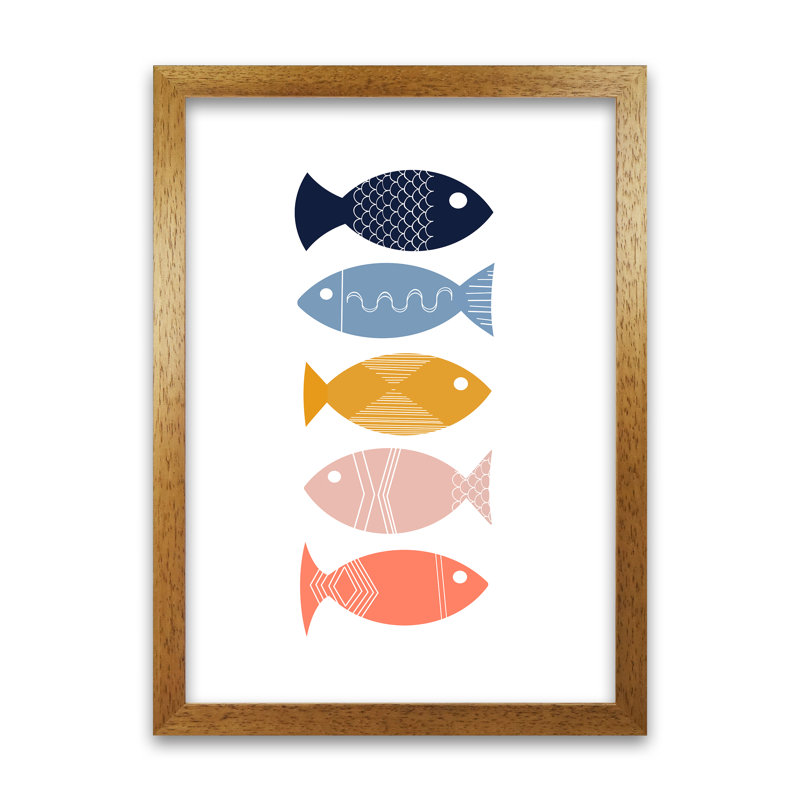 Scandi Mid Mod Fish Original - Print, Oak Frame, 30cm H x 21cm W x 3cm D