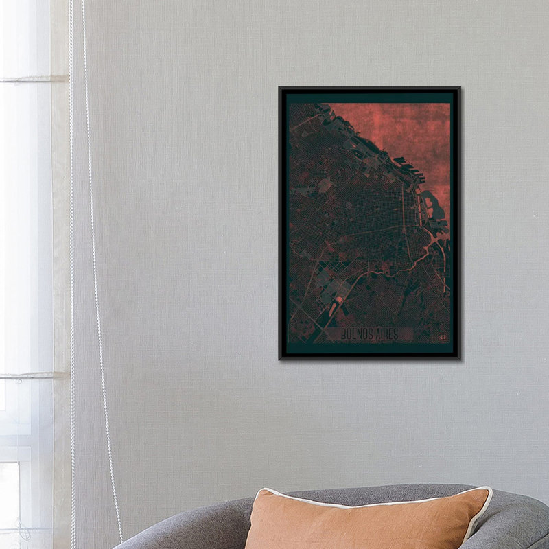 « buenos aires infrarouge urban blueprint map », impression sur toile, H 48 po x l 32 po x P 1,5 po, Toile avec cadre noir