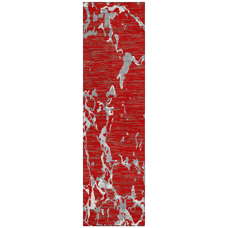 Oceana Red Washable Indoor-Outdoor Rug - , 2'3" x 7'6"