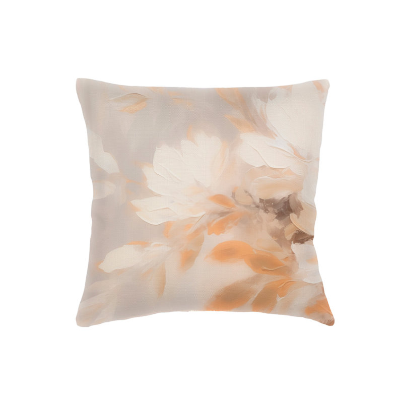 Beige Brushstroke Floral Linen Euro Pillow 26x26 with Down Insert, Beige, Square 26", Polyester