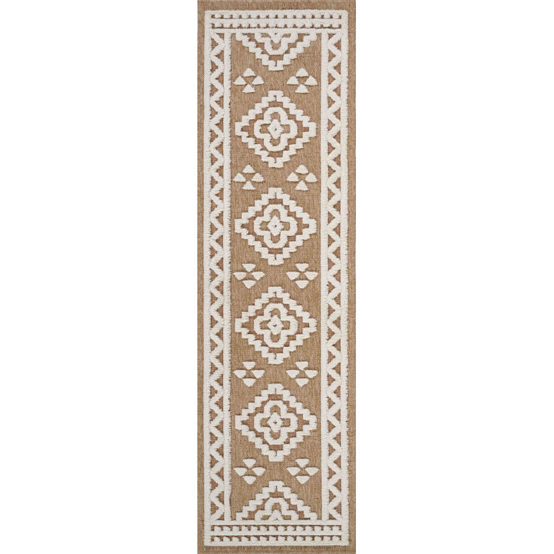 Deborah Geometric Shapes Braided Indoor / Outdoor Area Rug, Rectangle 200 x 290cm, Cream