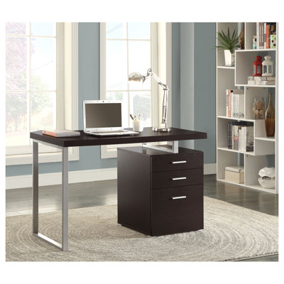 Bureau réversible à 3 tiroirs avec classeur Cappuccino, bureau d'ordinateur en bois pour le bureau personnel