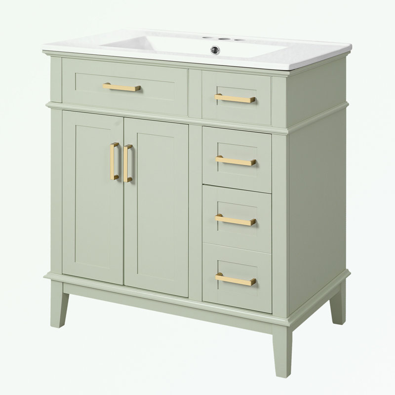Meuble-lavabo de salle de bain avec lavabo en céramique, portes à fermeture douce et tiroir profond, Vert