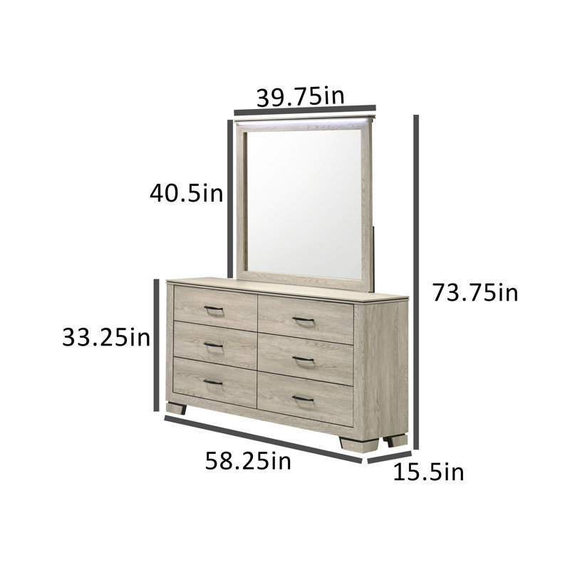 Commode double rustique avec miroir DEL, Grège