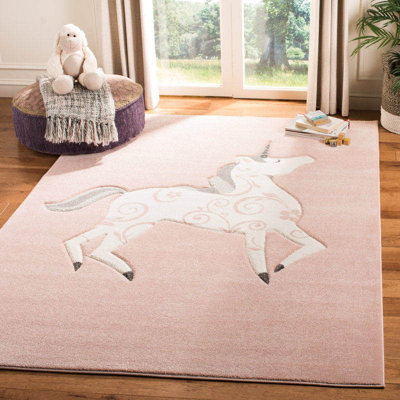 Carousel Kids Unicorn Area Rug In Pink / Ivory, Rectangle 160 x 229 cm