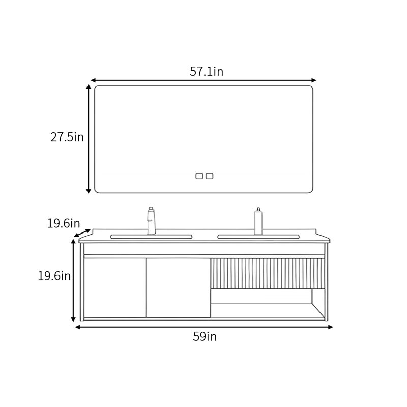 Armoire de salle de bain moderne de luxe à lumière française, L 59 po