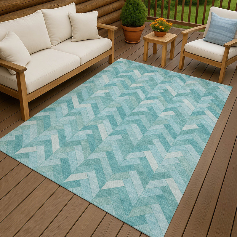 Tapis géométrique intérieur / extérieur lavable à la machine Matteson ACN2297, Rectangle 9 pi x 12 pi