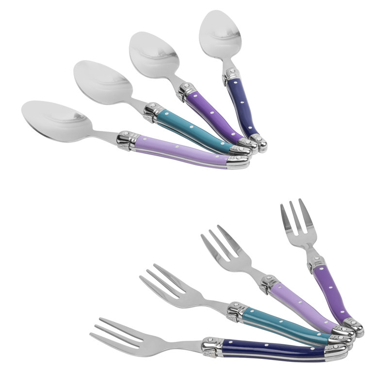 French Home 8-Piece Laguiole Dessert / Cocktail Spoon And Fork Set - Plum Rose (LG290 + LG291)