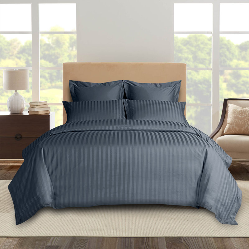 Florane Microfibre 250 TC Reversible Modern & Contemporary Stripe Duvet Cover Set with Pillow, Charcoal