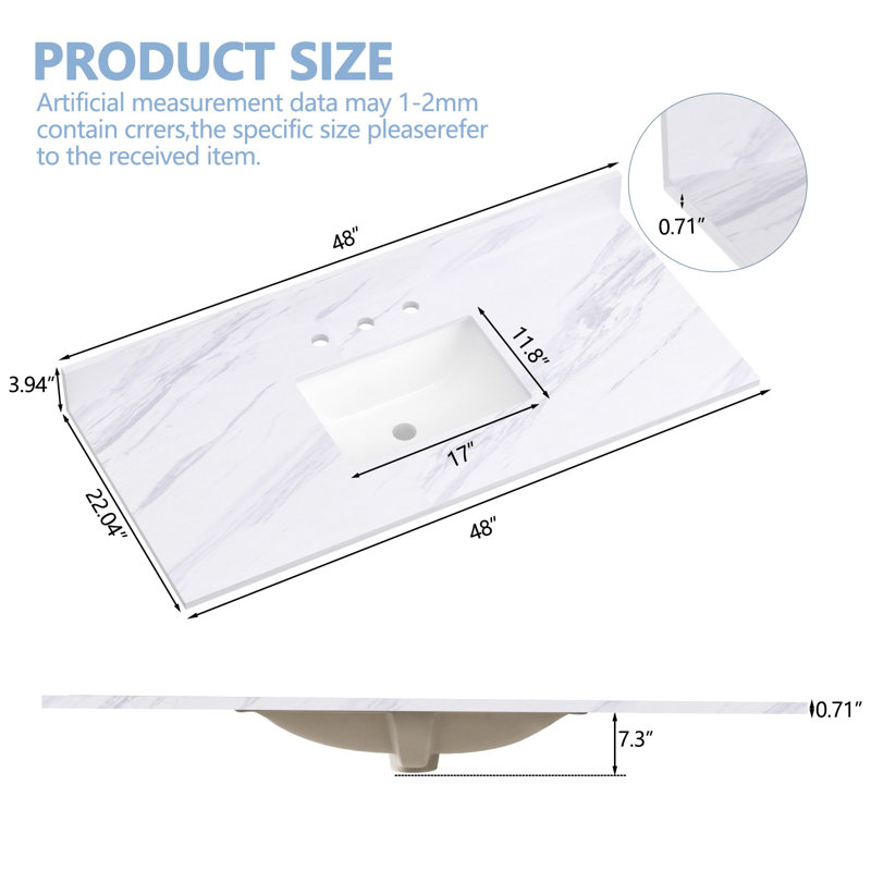 Engineered Stone Material 1 Single Bathroom Vanity Top Sink, 48