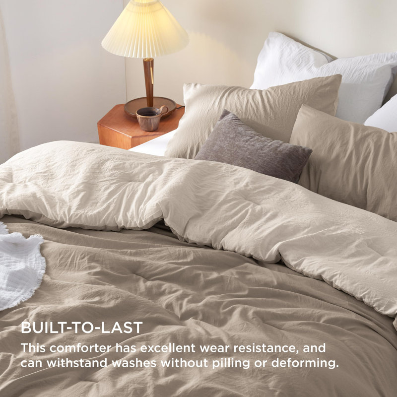 Bedsure Reversible Prewashed Comforter Set, Khaki/Beige, King Comforter + 2 Standard Pillowcases