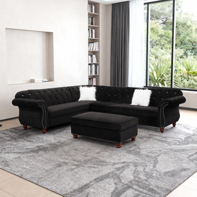 Luxury 4-piece Sectional With Diamond Stitching & Scrolled Arms