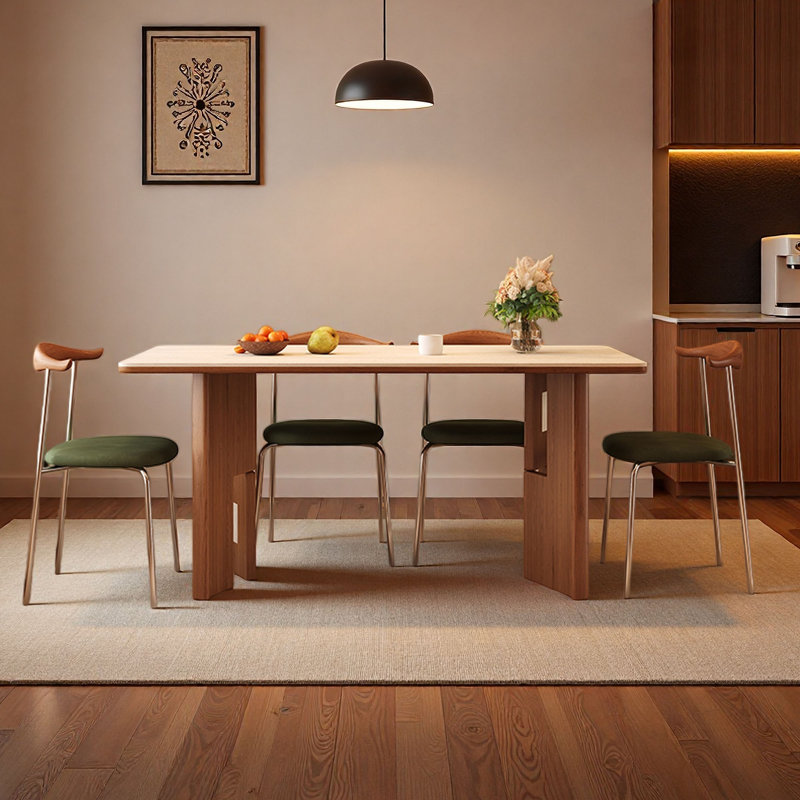 Mid-Century Rectangular Wood & Stone Table, 29.5" H x 70.9" W x 35.4" D, 7 pièces : table, 6 chaises