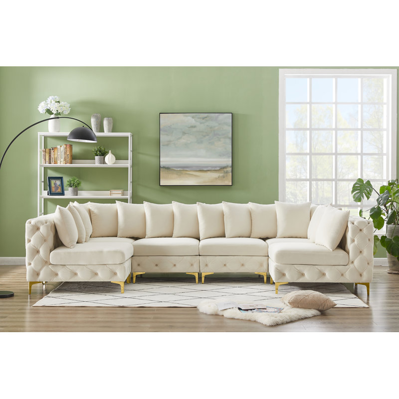 Canapé modulaire en velours 138 po, Velours crème