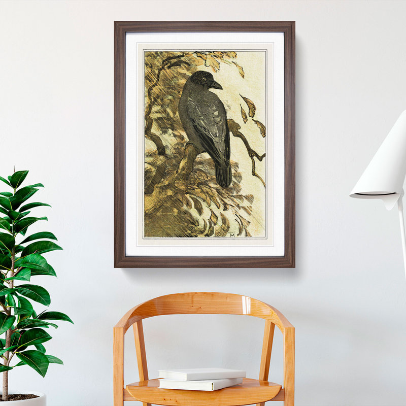 Hooded Crow by Theo Van Hoytema - Picture Frame Painting, Walnut Framed, 65cm H x 48cm W x 2cm D