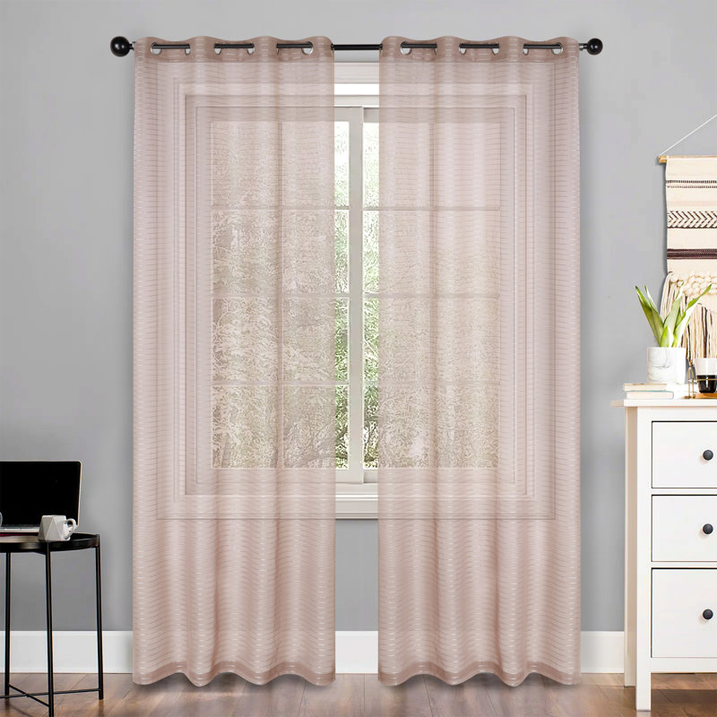Panneaux de rideaux transparents à rayures avec œillets Aldin, Taupe, l 52 po x L 108 po