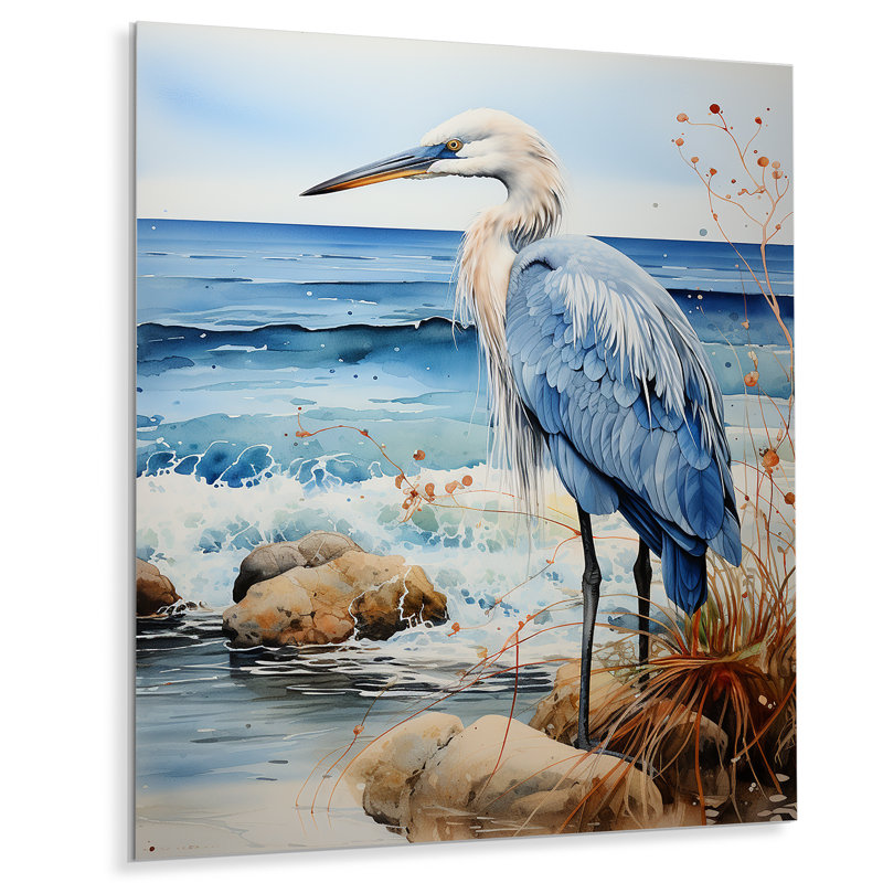 Heron Morning Stroll Pointillism I - animaux, héron, art mural en métal, H 20 po x l 12 po x P 1 po