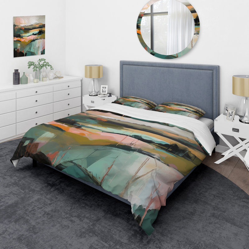 Ensemble de housse de couette en microfibre / polyester vert et rose Transcendant Reality