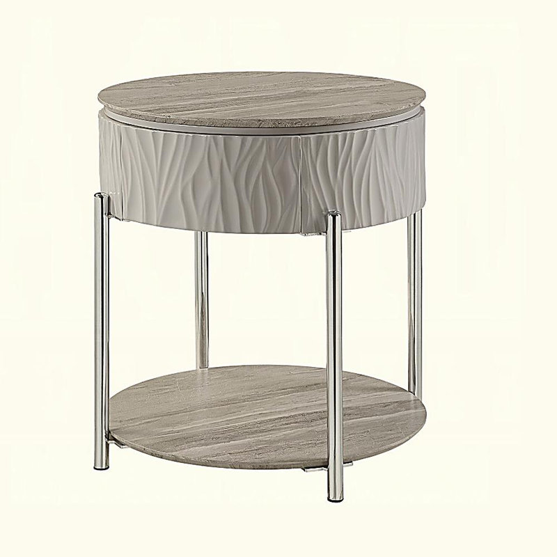 Table d'appoint grise et chromée avec tiroir
