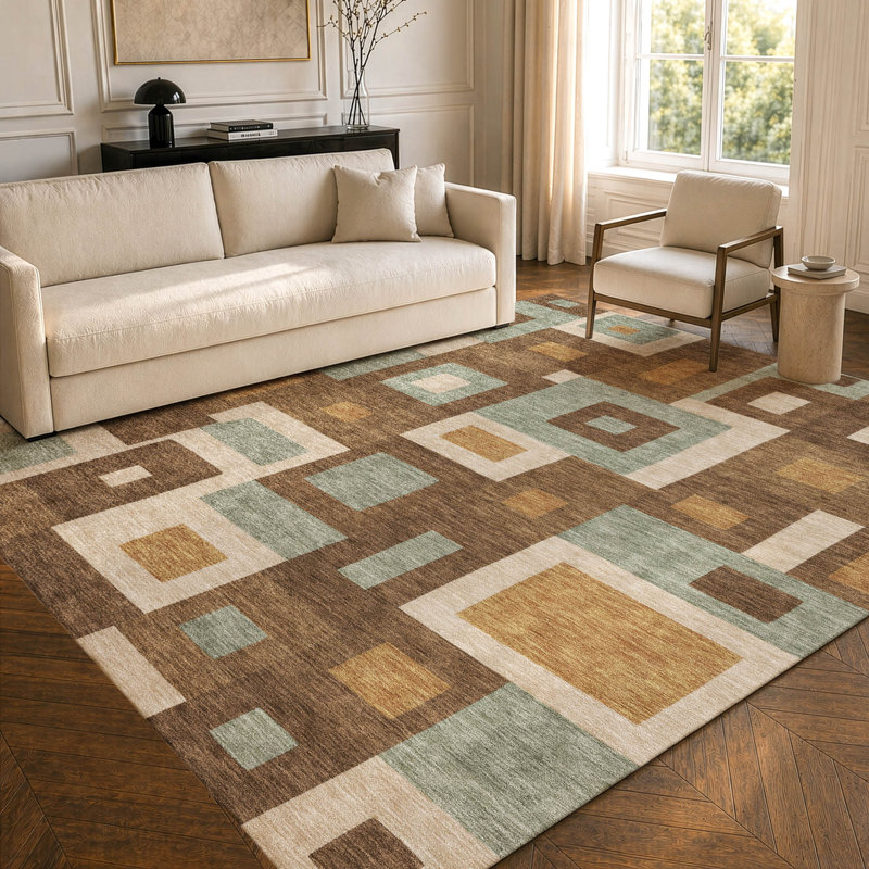Tapis géométrique Chantille ACN3083 lavable à la machine pour intérieur/extérieur, Chocolat, 8 pi x 10 pi
