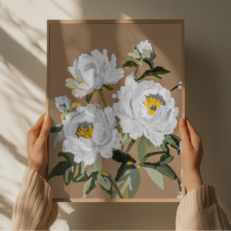 White Peony Blossoms by Josie George — Botanical Wall Art, Size, Frame Color, Format