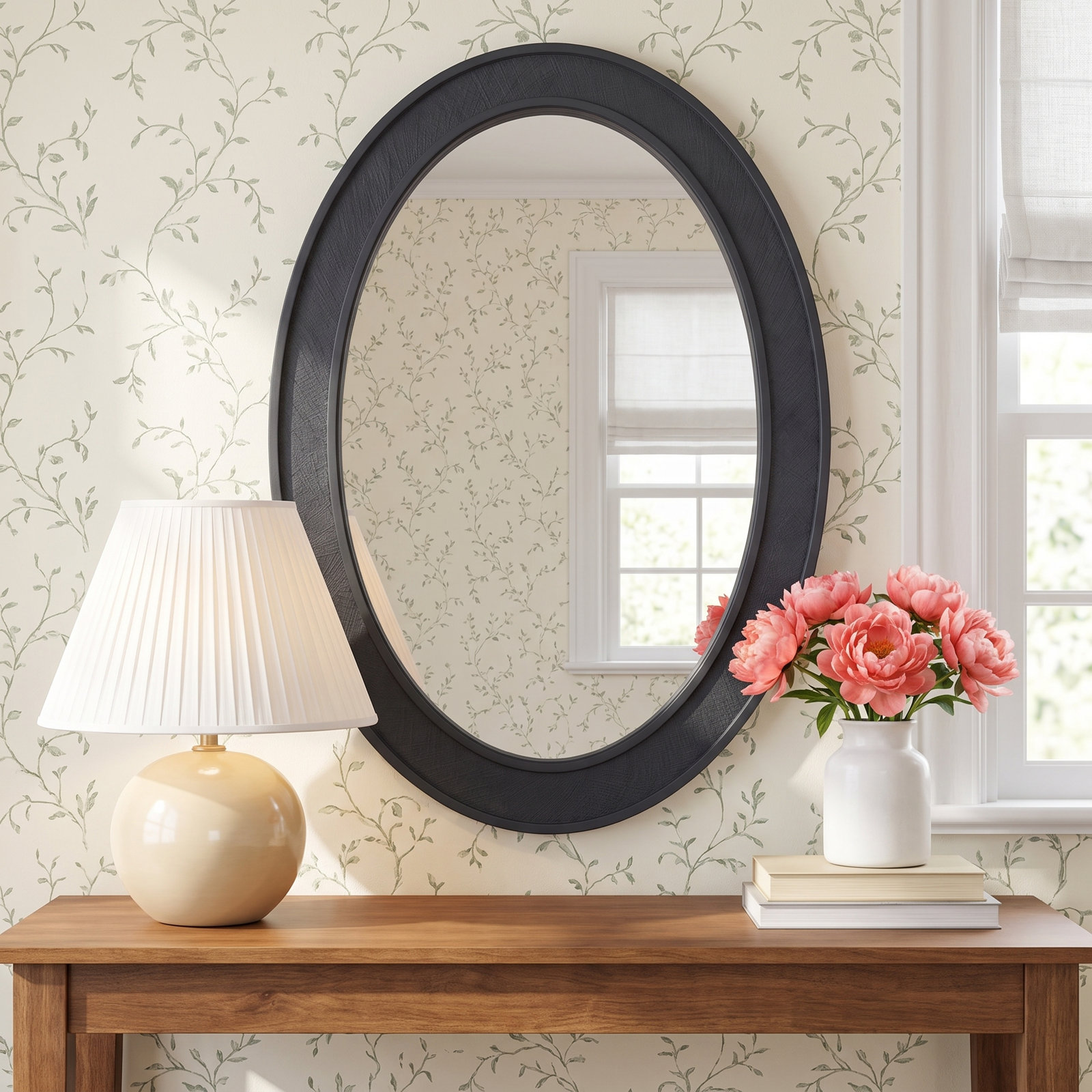 24" Oval Accent Mirror, Navy