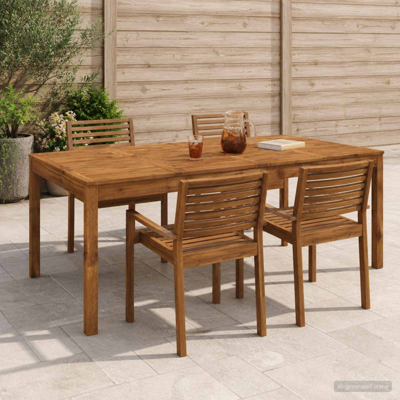 Acacia Solid Wood Outdoor Dining Table, 75cm H x 196cm W x 100.5cm D