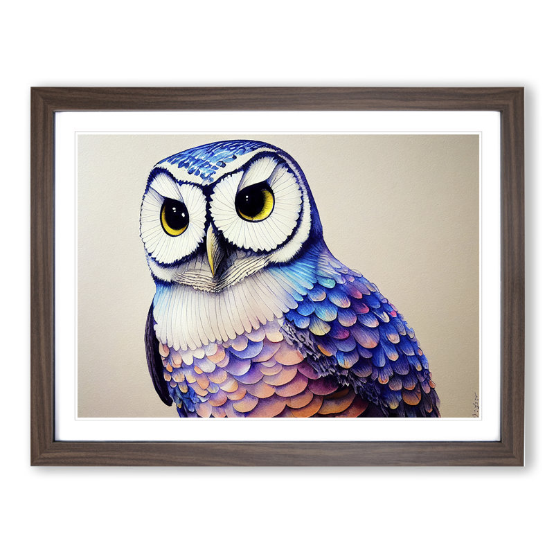 Barn Owl Watercolour - Single Picture Frame Painting, 34cm H x 46cm W x 2cm D, Walnut