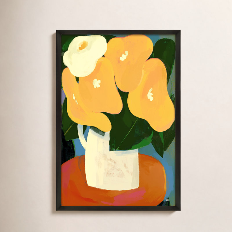 My Yellow Flowers Painting by StudioM, 25" H x 17.5" W x 1.25" D, Black Framed