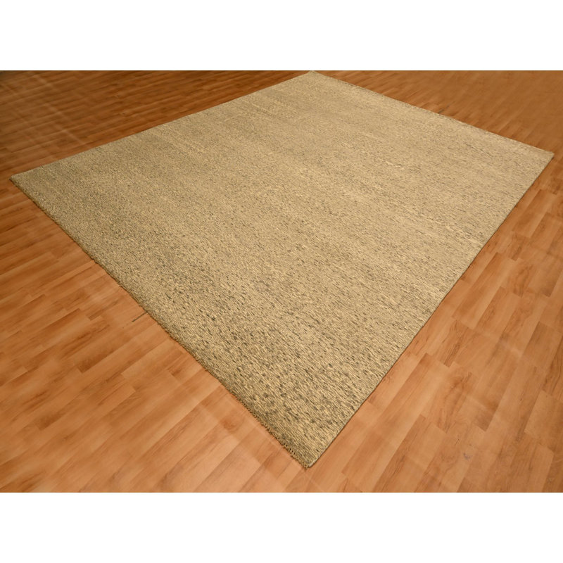Tapis oriental noué à la main beige, ton sur ton, en laine naturelle 7 pi 9 po x 9 pi 7 po