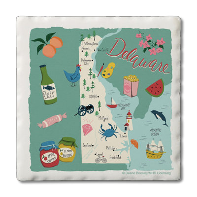 Delaware Attractions 4 Piece Tumbled Tile Coaster Set