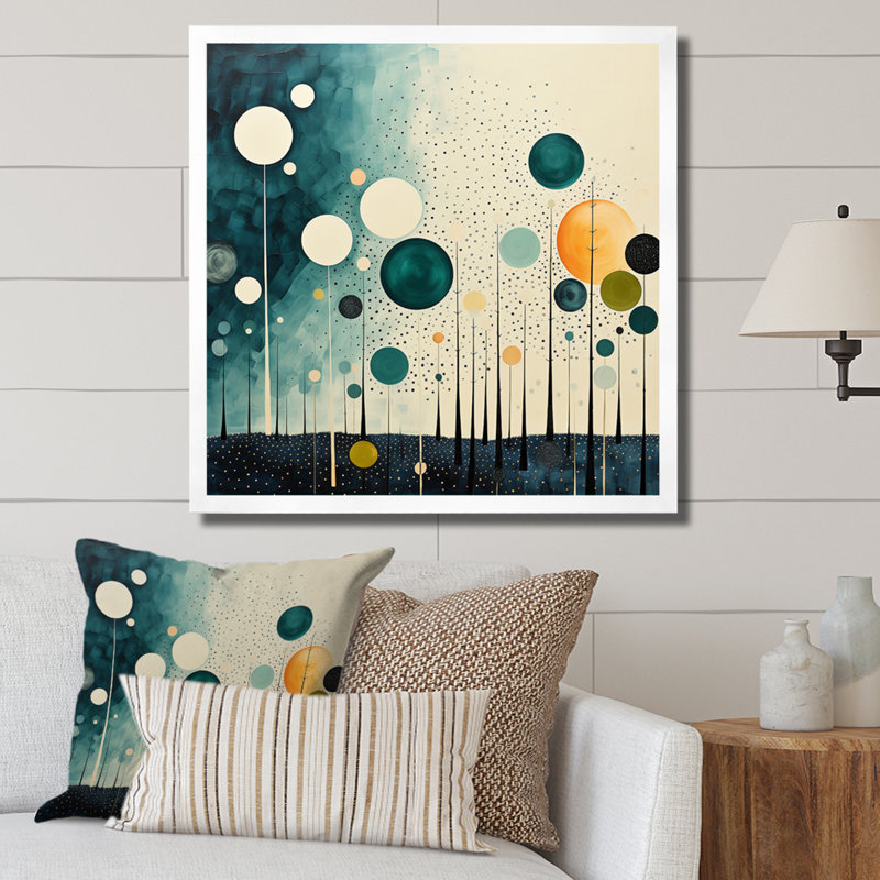 Colourful Mid Century Minimalist Oasis I - Abstract Collages Wall Art Living Room, Cadre photo blanc