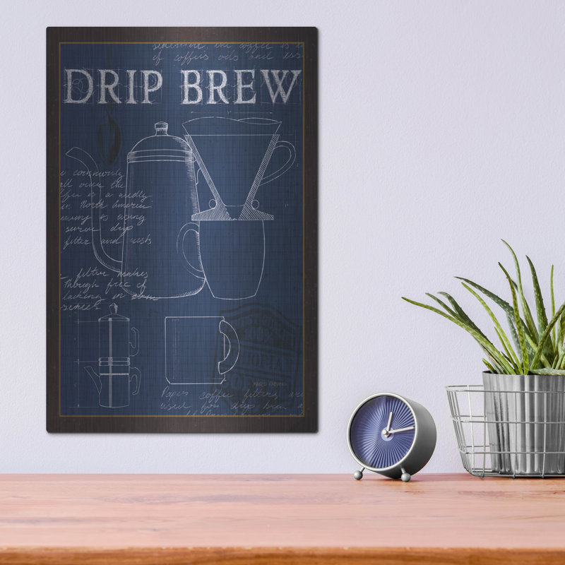 Art mural en métal Williston Forge «Coffee Blueprint 3 Indigo» par Marco Fabiano, H 16 po x l 12 po