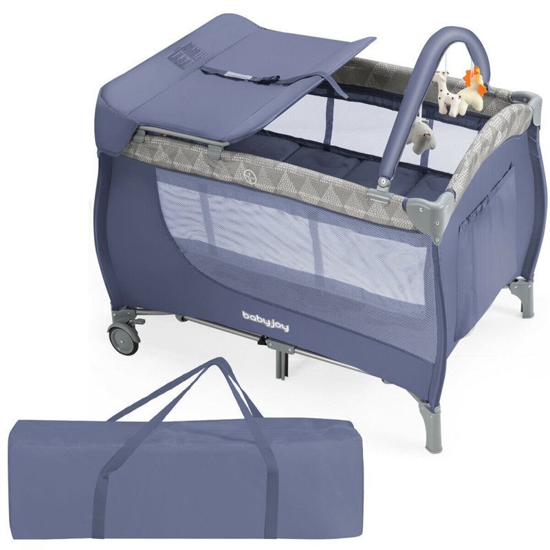 Mini lit de bébé rembourré portatif avec matelas, Gris