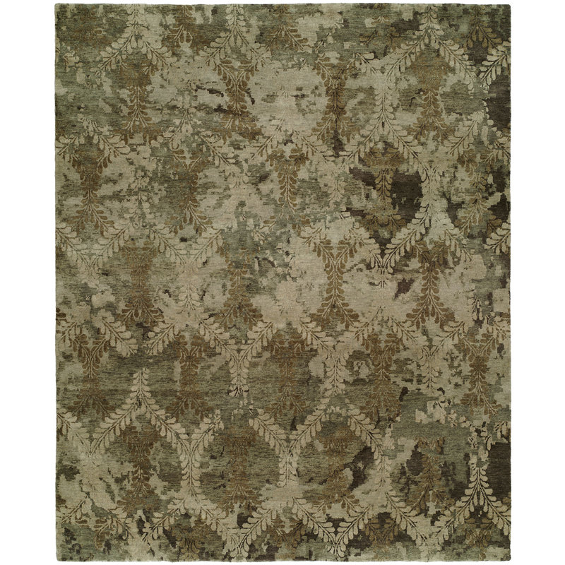 Chelsea Wool Damask Area Rug in Brown, Rectangle 2' x 3'