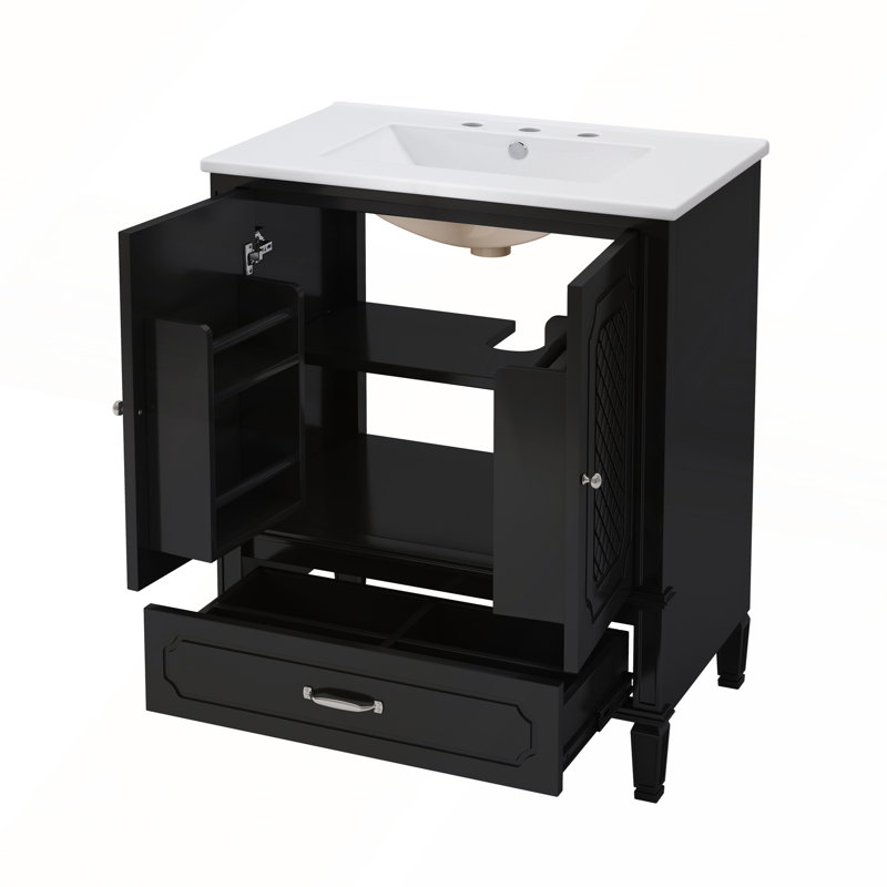 Meuble-lavabo double 60 po avec rangement spacieux, portes à fermeture en douceur et design rétro élégant pour les salles de bain spacieuses