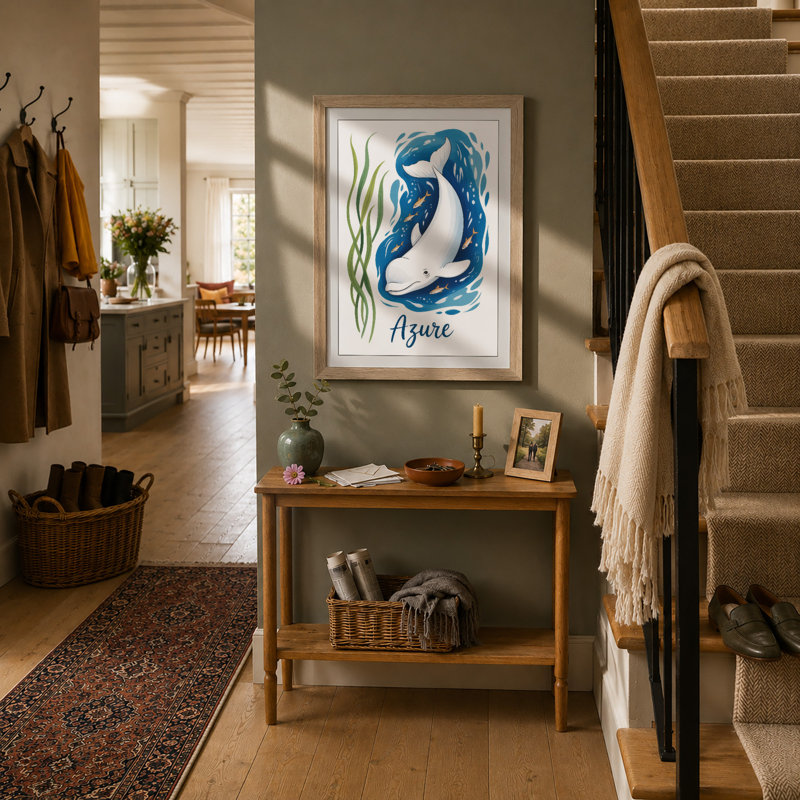 Azure Dolphin Coastal - Framed Print, Oak, A4 - 29.7 x 21.0 cm