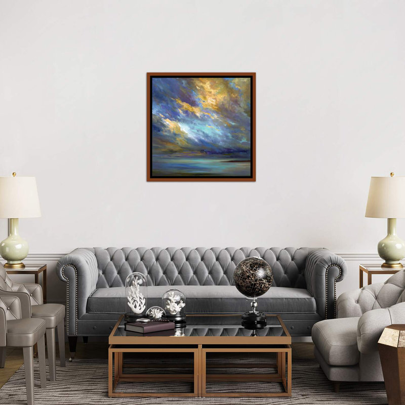 «Coastal Clouds» par Sheila Finch - reproduction d'art, H 37 po x l 37 po x P 1,5 po, Cadre flottant brun