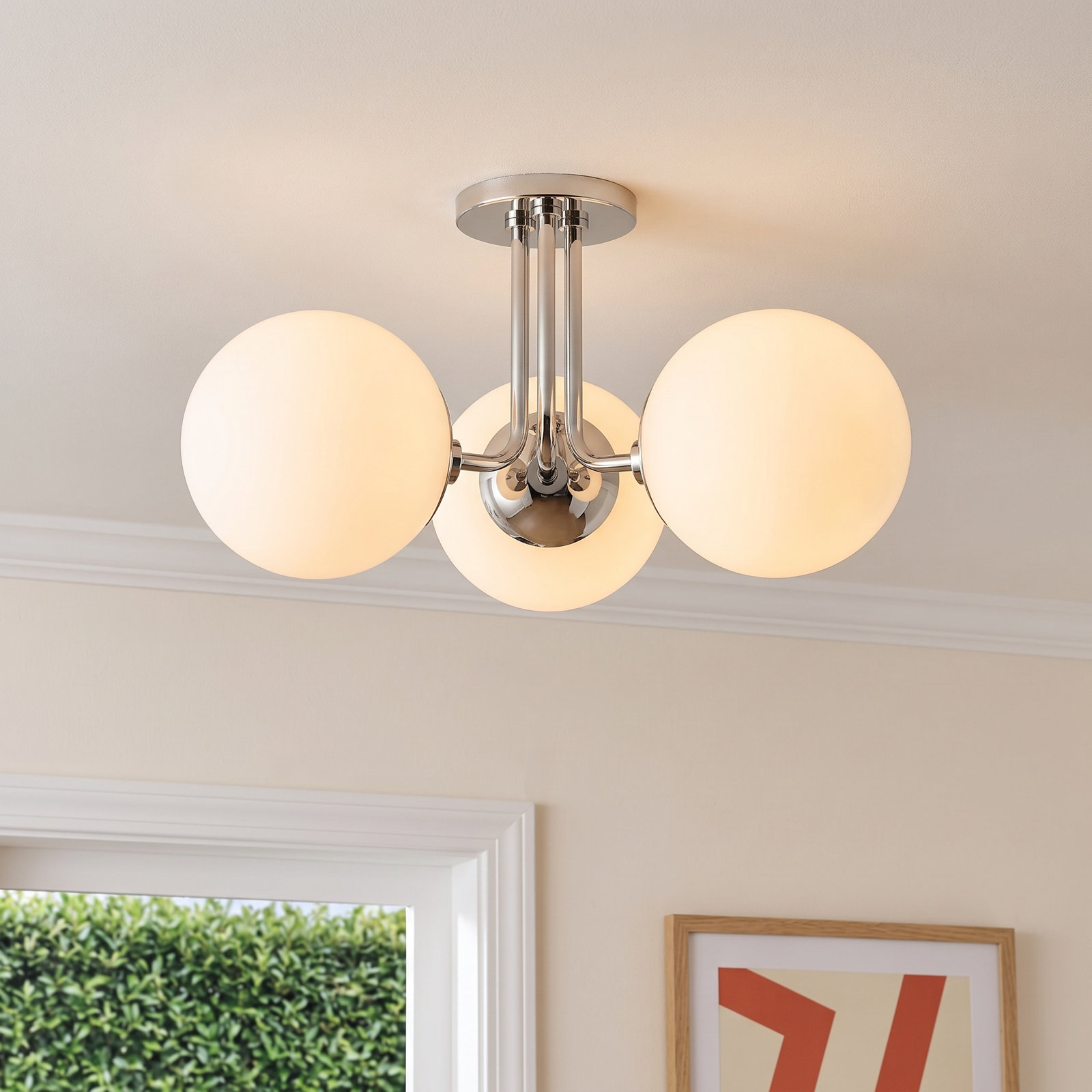Luna 3 Light Glass Semi Flush Mount, Polished Nickel