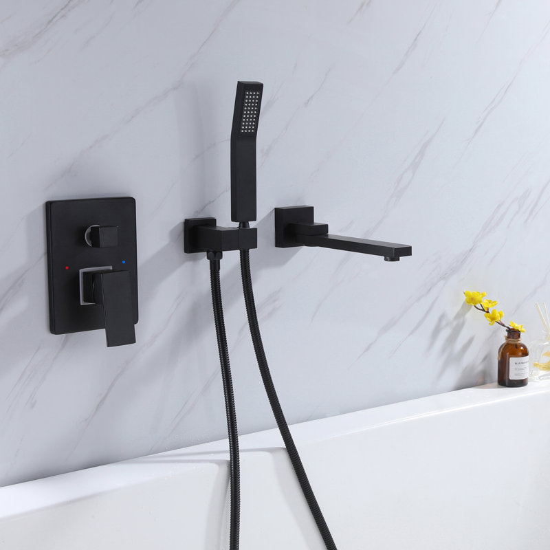 Robinet de baignoire mural en laiton massif 10-2 / 5 "avec douche à main, Noir mat