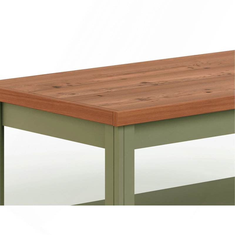 Table basse 48 po. Aucun assemblage requis. Finition vert sauge et bois fruitier., Vert