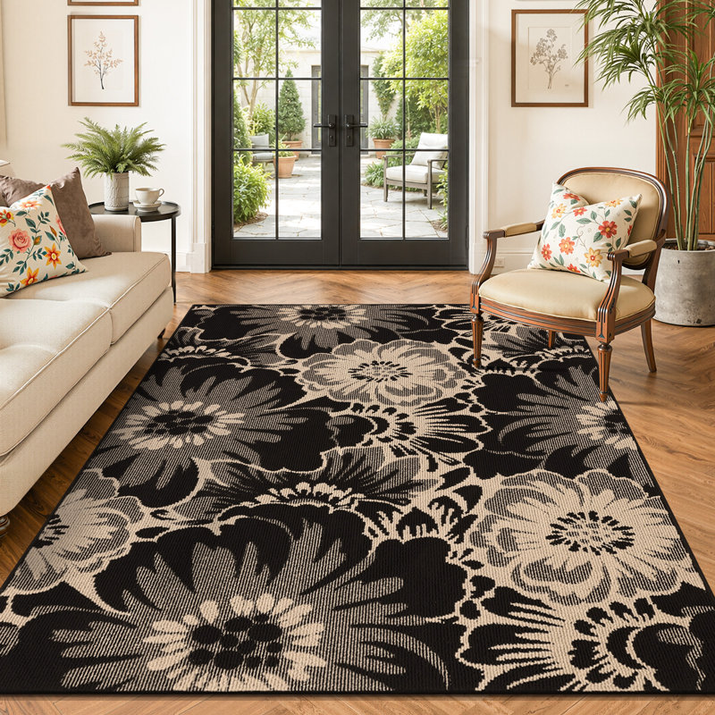 Tapis antidérapant à motif floral, Rectangle 5' x 7'