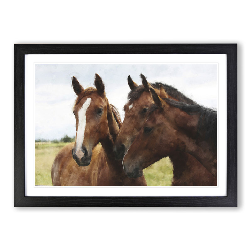 Three Horses - Picture Frame Graphic Art, Black, 36cm H x 48cm W x 2cm D