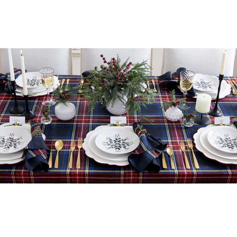 Stewart Plaid - 100% Pure Linen Christmas Dinner Napkins, Black