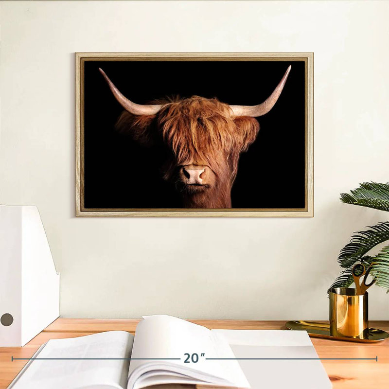 Vache écossaise Highland, Cadre flottant en bois naturel, 13 po x 9 po