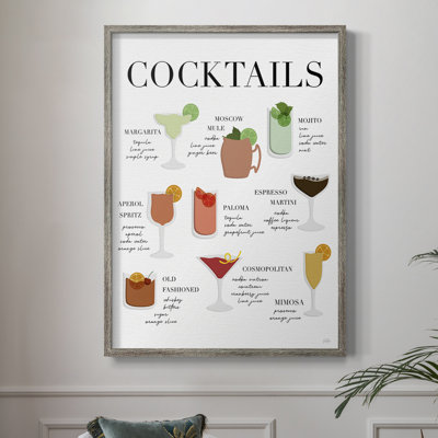 Cocktail Chart Framed Print - Solid Wood