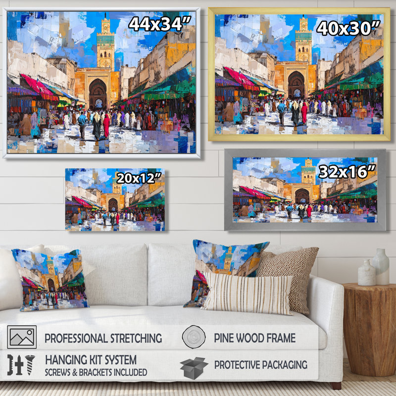 Décoration murale paysage marocain Fez, H 12 po x l 20 po, Toile tendue, Ne s’applique pas